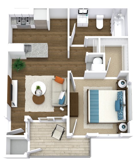 Floor plan for 1 bed, 1 bath, 700 sqft